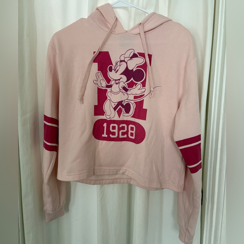 Disney Pink Minnie Mouse Cropped Hoodie Sweater - Light Pink & Dark Pink